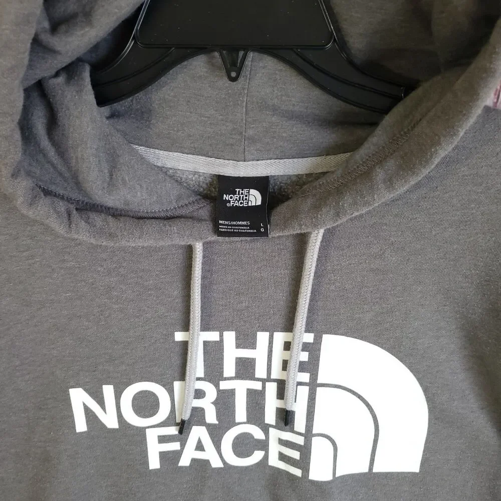 The North Face Mens L Gray Fleece Pullover Hoodie Graphic Logo Kangaroo Pocket